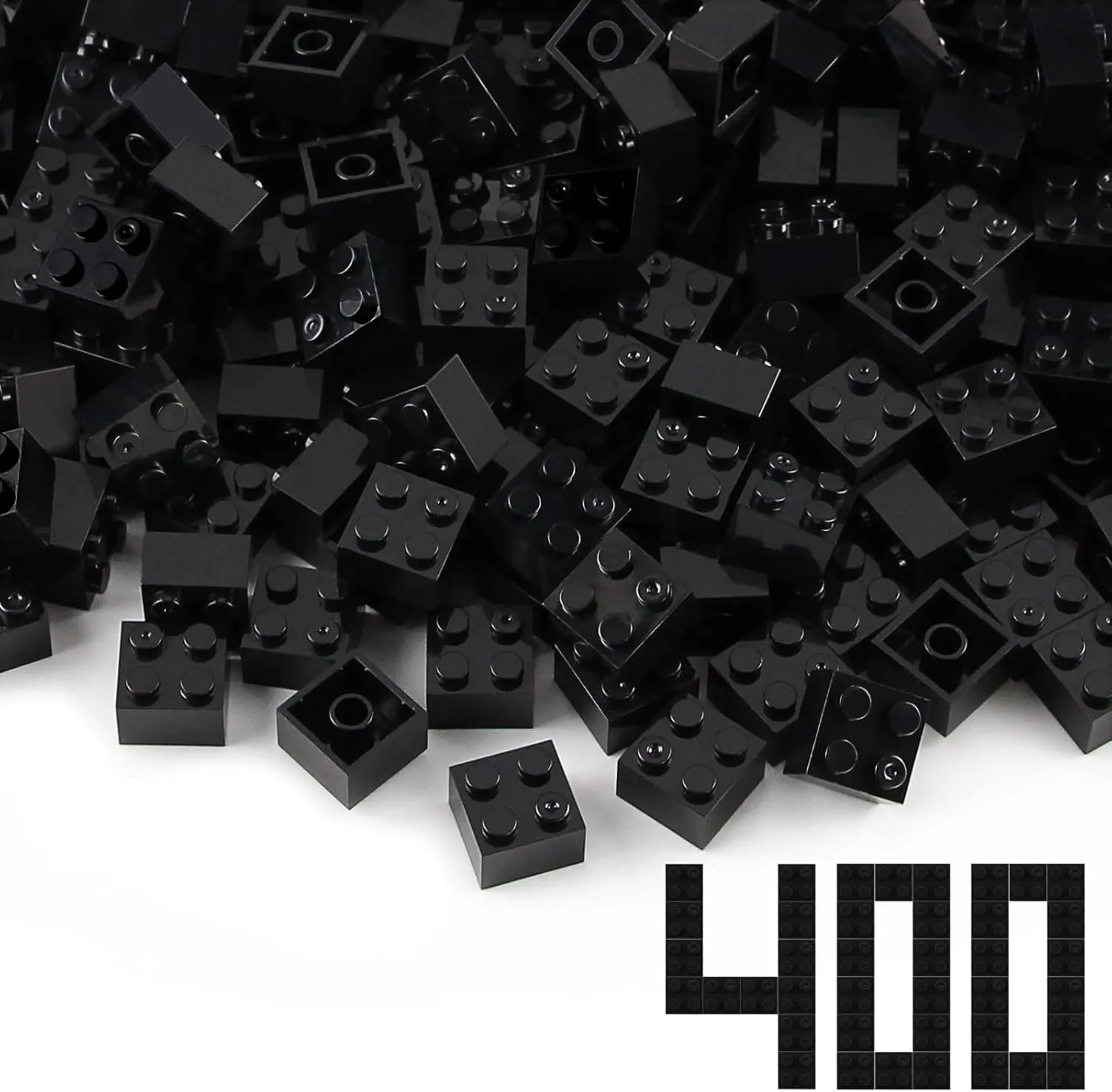 Feleph 2x2 Bricks Black 400 Pieces Parts Classic Building Creative Play Blocks Set Toy Classic Accessories Creative Play Compatible with 3003 Major Brick Brands Building Blocks Toy