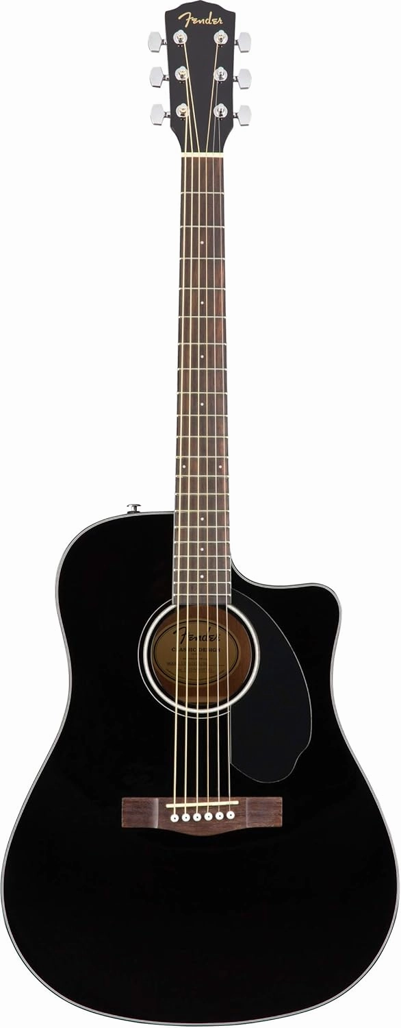 Fender CD-60SCE Solid Top Dreadnought Acoustic-Electric Guitar - Black Bundle with Hard Case, Instrument Cable, Tuner, Strap, Strings, Picks and Austin Bazaar Instructional DVD