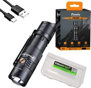 Fenix PD25R 800 Lumen LED Flashlight, Battery and EdisonBright Acc Carrying case Bundle