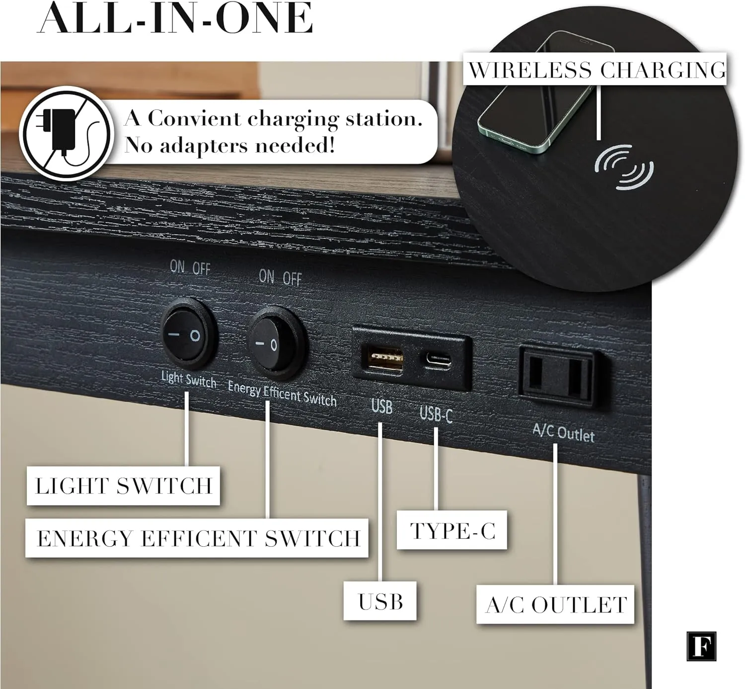 FENLO Future - 39' Modern Desk with USB-C & Qi Wireless Charging Station