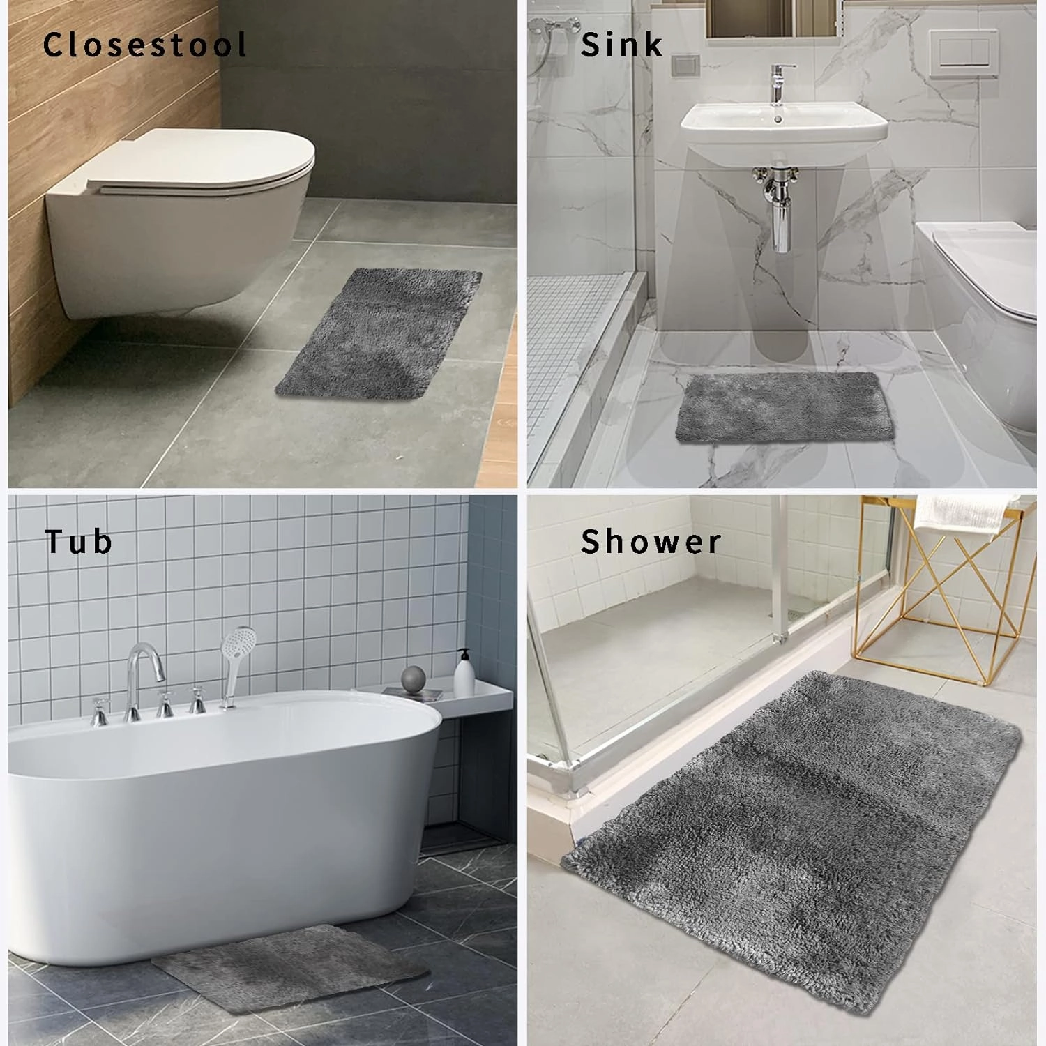 FIFU Bathroom Rugs 17" W x 24" L, Bath Mat for Bathroom, Bedroom, Laundry Room & Kitchen, Non-Slip Rubber Latex Backing, Extra Soft and Absorbent Microfiber Carpet, Machine Washable Rug, Dark Gray
