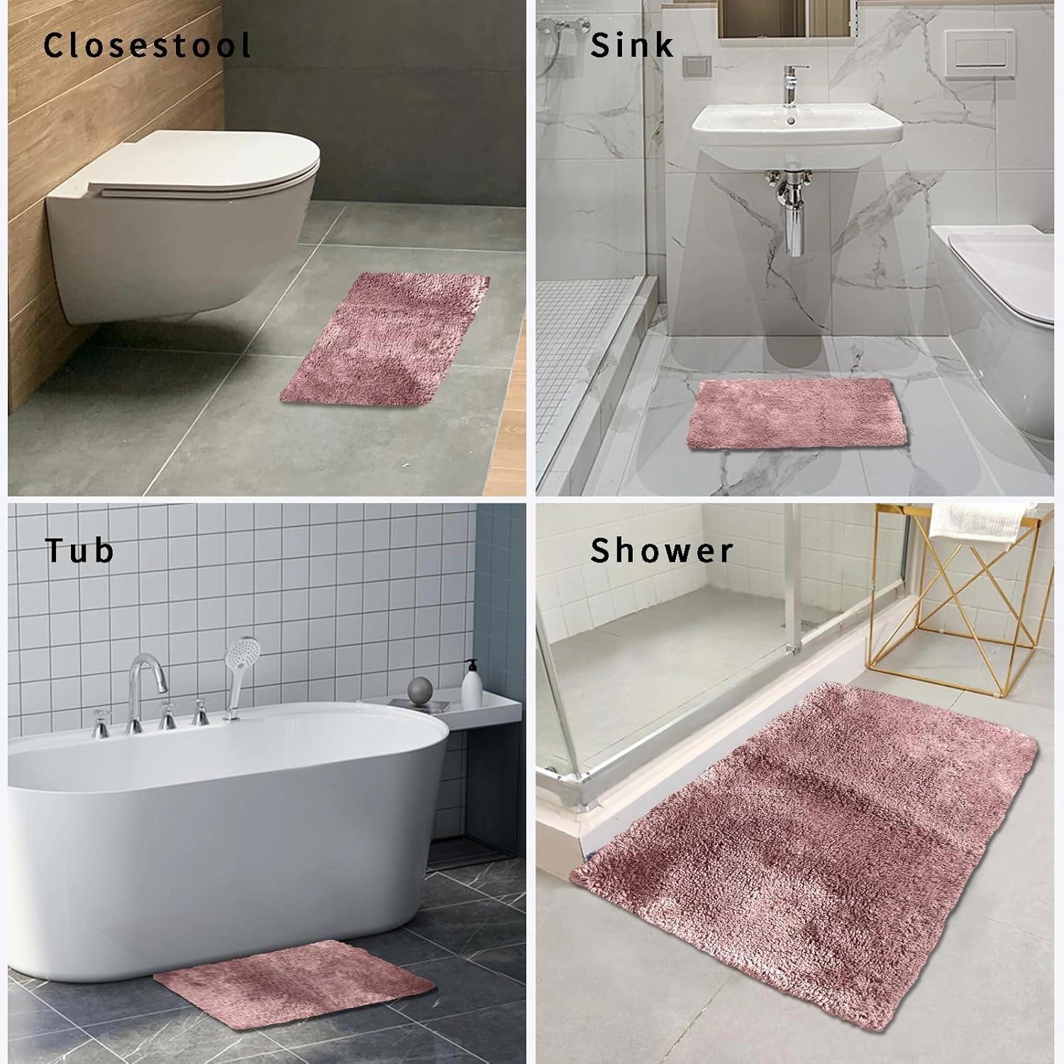 FIFU Bathroom Rugs 17" W x 24" L, Bath Mat for Bathroom, Bedroom, Laundry Room & Kitchen, Non-Slip Rubber Latex Backing, Extra Soft and Absorbent Microfiber Carpet, Machine Washable Rug, Pink