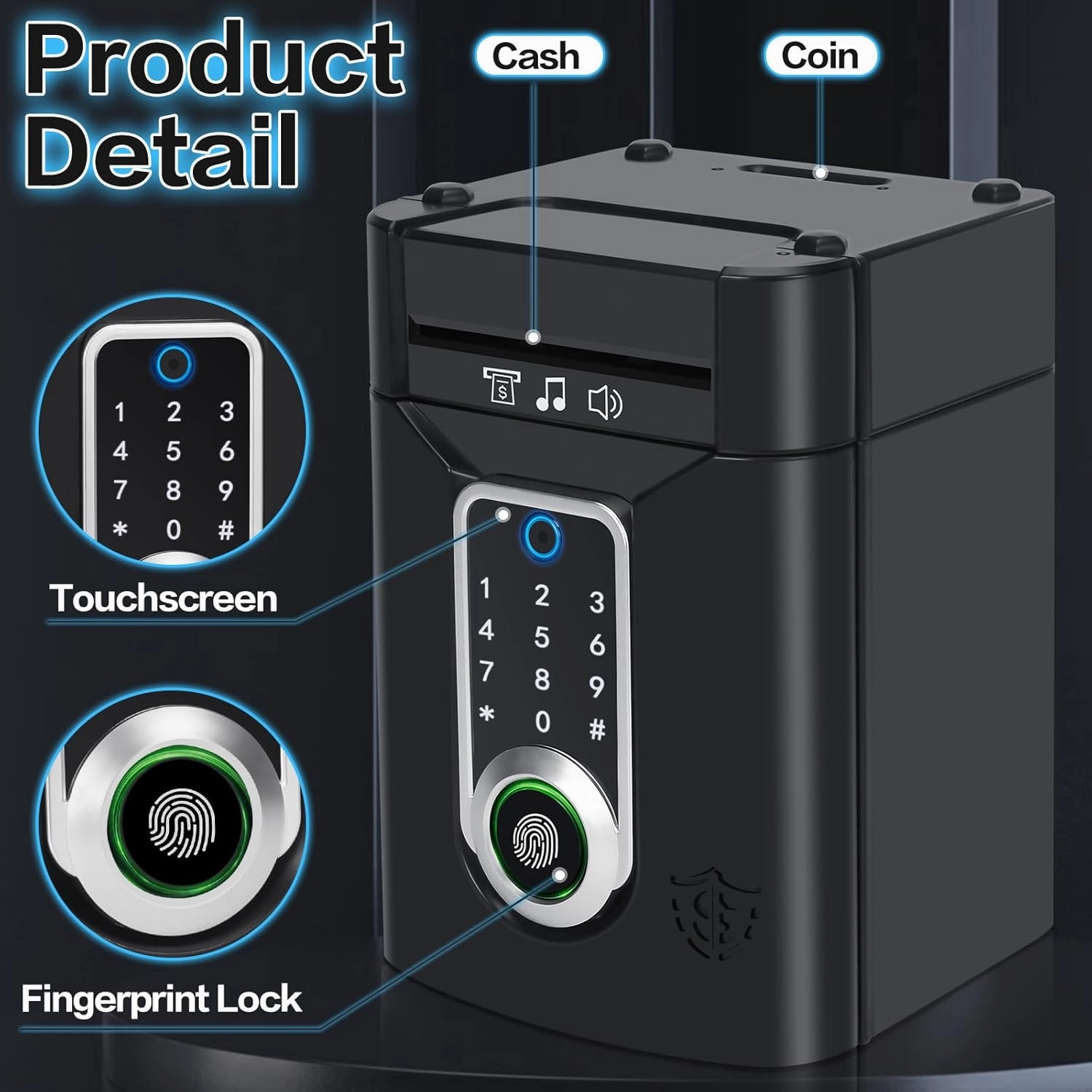 Fingerprint Piggy Bank for Kids, Touchscreen Money Bank Toys for 4 5 6 7 8 9 10 11 12 13 Year Old Boys Gift Ideas, Electronic Money Saving Box for Girls, Birthday Gifts for Boys ATM Machine for Kids