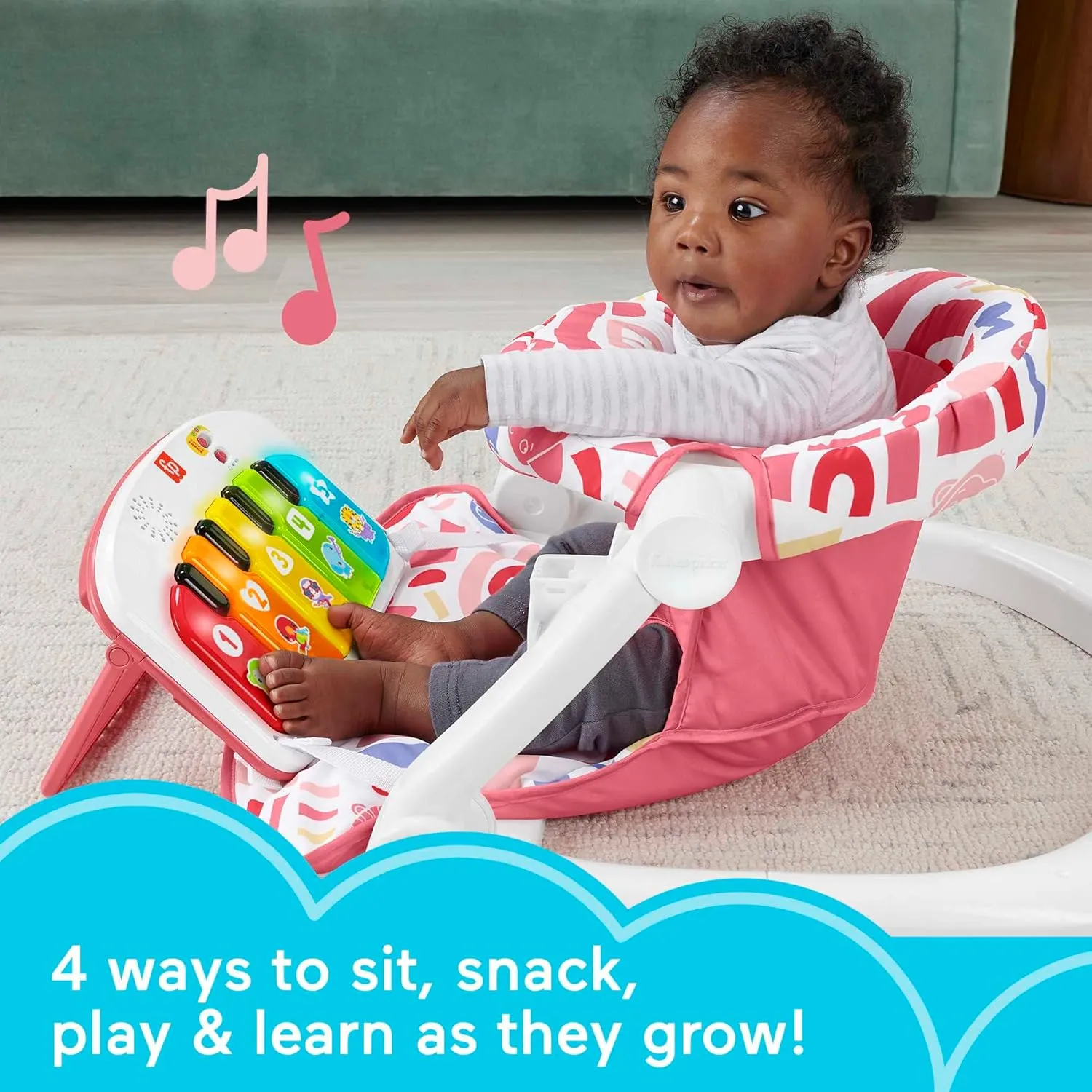 Fisher-Price Baby Portable Baby Chair Kick & Play Deluxe Sit-Me-Up Seat with Piano Learning Toy & Snack Tray for Infants to Toddlers & Newborn Toys Rattle 'n Rock Maracas