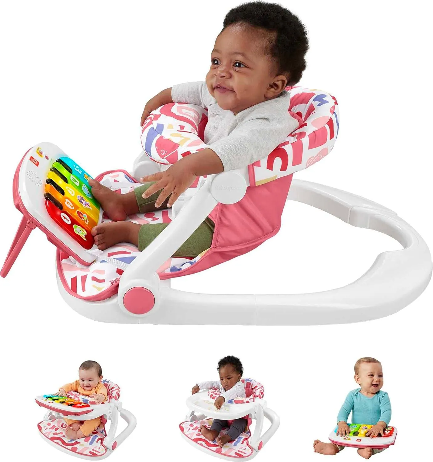Fisher-Price Baby Portable Baby Chair Kick & Play Deluxe Sit-Me-Up Seat with Piano Learning Toy & Snack Tray for Infants to Toddlers & Newborn Toys Rattle 'n Rock Maracas