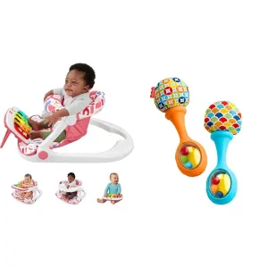 Fisher-Price Baby Portable Baby Chair Kick & Play Deluxe Sit-Me-Up Seat with Piano Learning Toy & Snack Tray for Infants to Toddlers & Newborn Toys Rattle 'n Rock Maracas