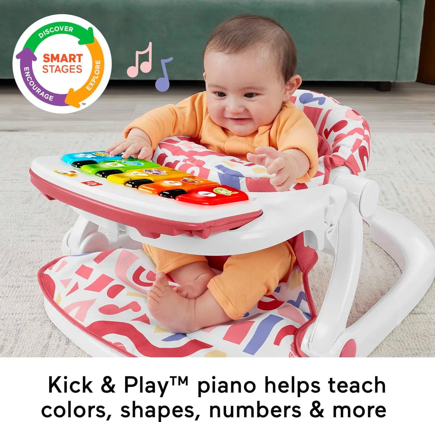 Fisher-Price Baby Portable Baby Chair Kick & Play Deluxe Sit-Me-Up Seat with Piano Learning Toy & Snack Tray for Infants to Toddlers & Newborn Toys Rattle 'n Rock Maracas