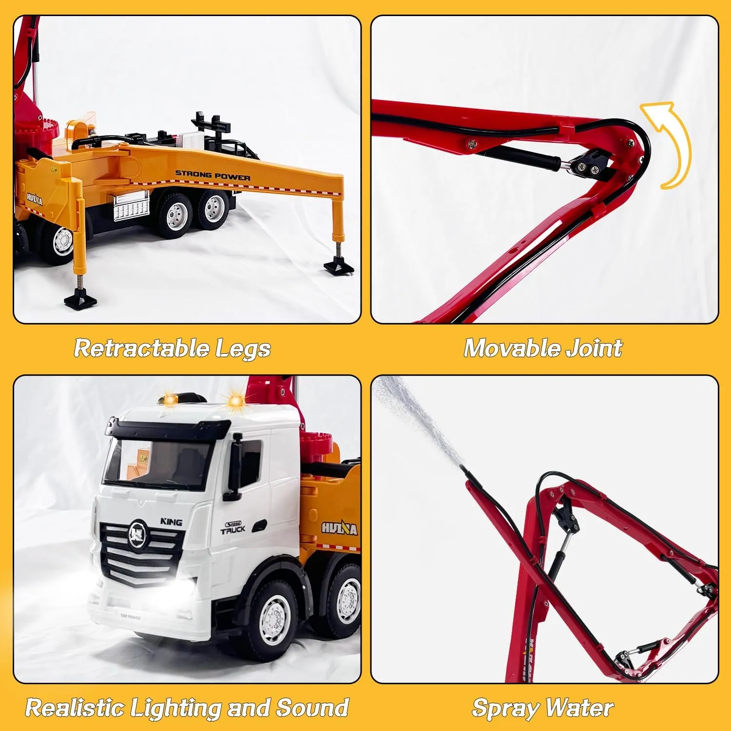 Fistone RC Concrete Pump Truck Toy for Kids, 11 Channel 2.4G Diecast Construction Trucks with Working Water Pump, Lights and Sounds, Concrete Pumper Construction Vehicle Toys for Kids