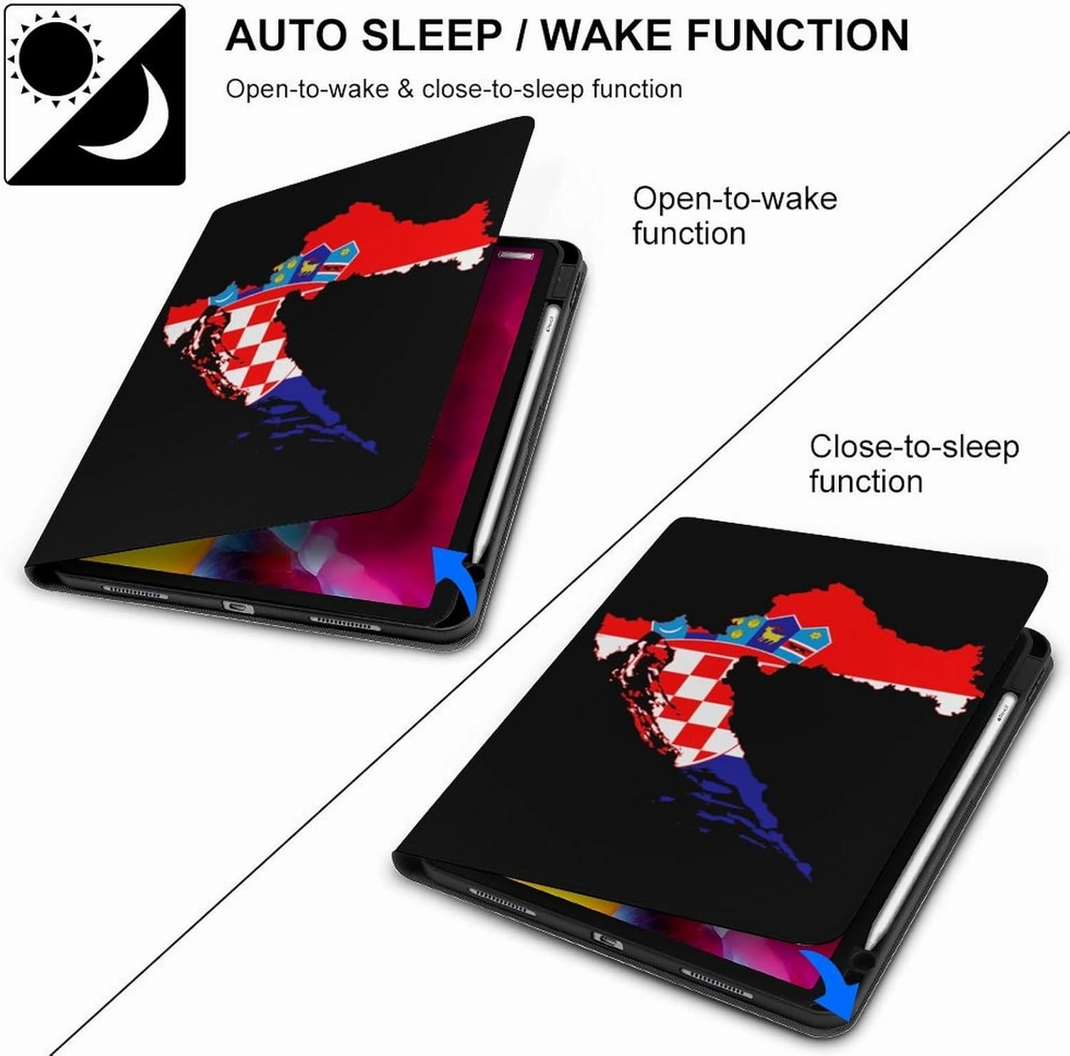 Flag Map of Croatia Cute Protective Case Compatible with iPad Pro 2020/2020/2020 Air 4/Pro2021/Air4/Air5 with Pencil Holder