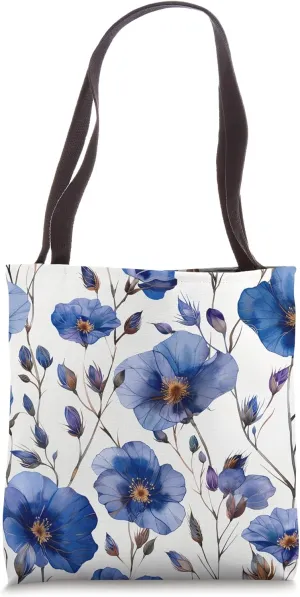 Flax Flower Watercolor Pattern Graphic Tote Bag