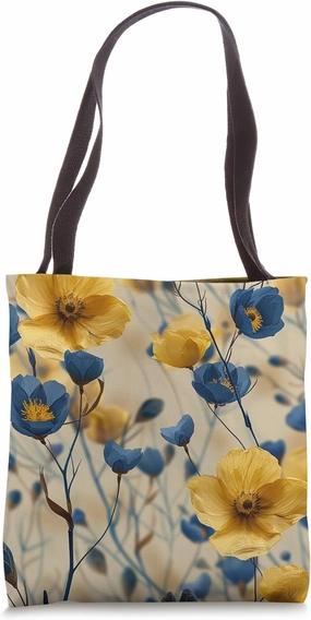 Flax Flower Pattern Graphic Tote Bag