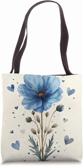 Flax Flower With Hearts Around Boho Style Graphic Tote Bag