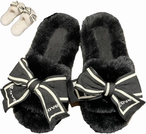 Fluffy Slippers Women's Cute Bow Tie Fuzzy Slippers Open Toe House Shoes Outdoor Indoor Plush Slippers Cozy Bedroom Shoes Slip On Shoes Autumn Winter Home Warm Slippers