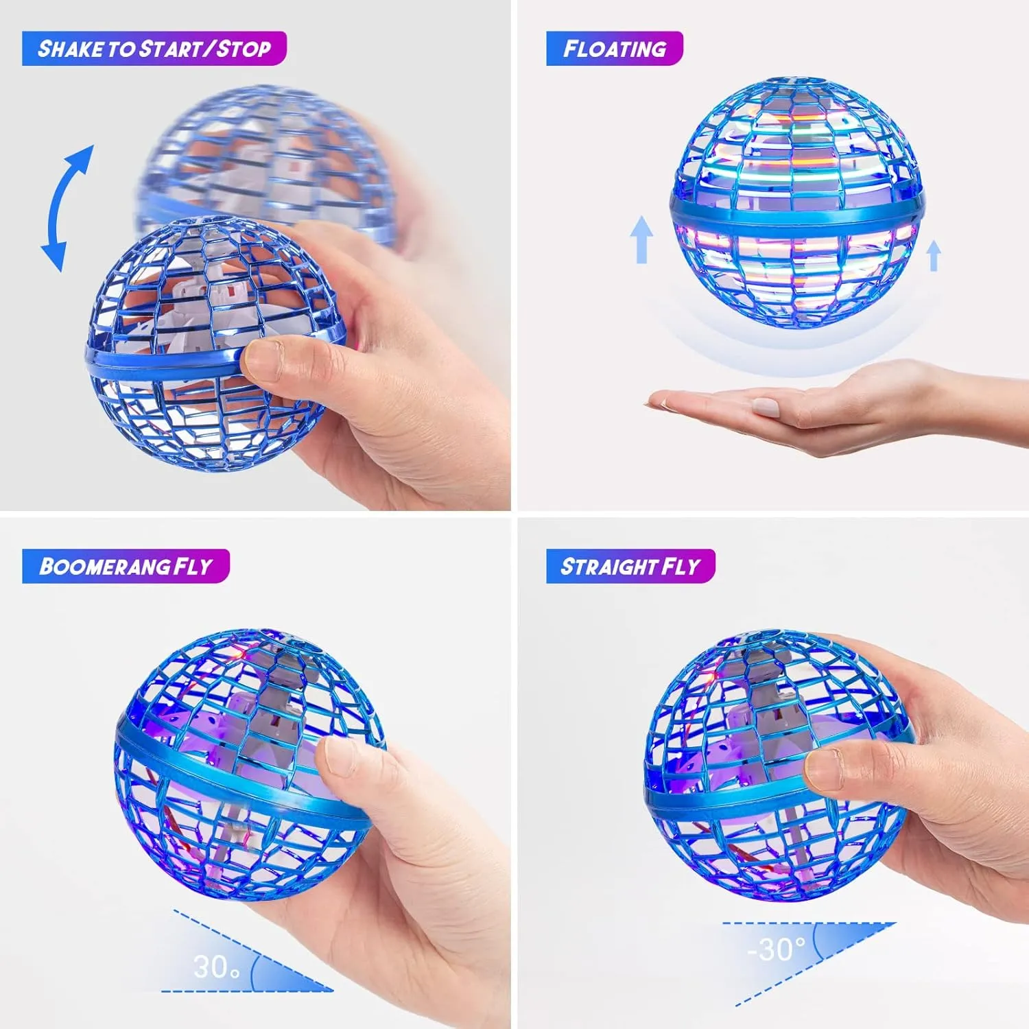 Fly Orb Hover Ball Floating Boomerang Spinner Drone Balls - Cool Toys Gifts for 6-15 Year Old Boys & Girls (Blue)