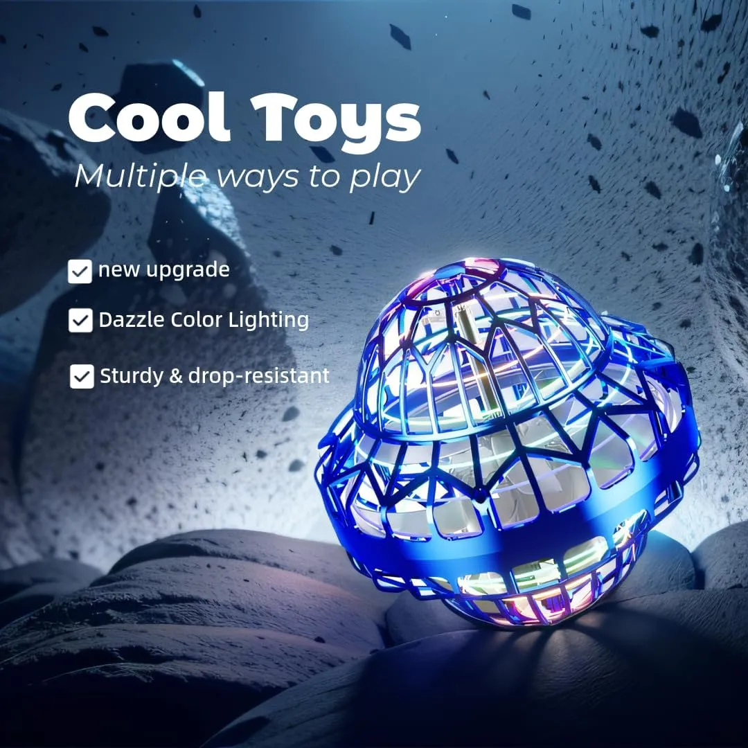 Flying Orb Ball Toy, Flying Mini Drone Ball for Kids,Cosmic Globe Light Up Boomerang Hover Spinner Ball,Cool Fly Toys Gift for Boy Girls Teens (Blue)