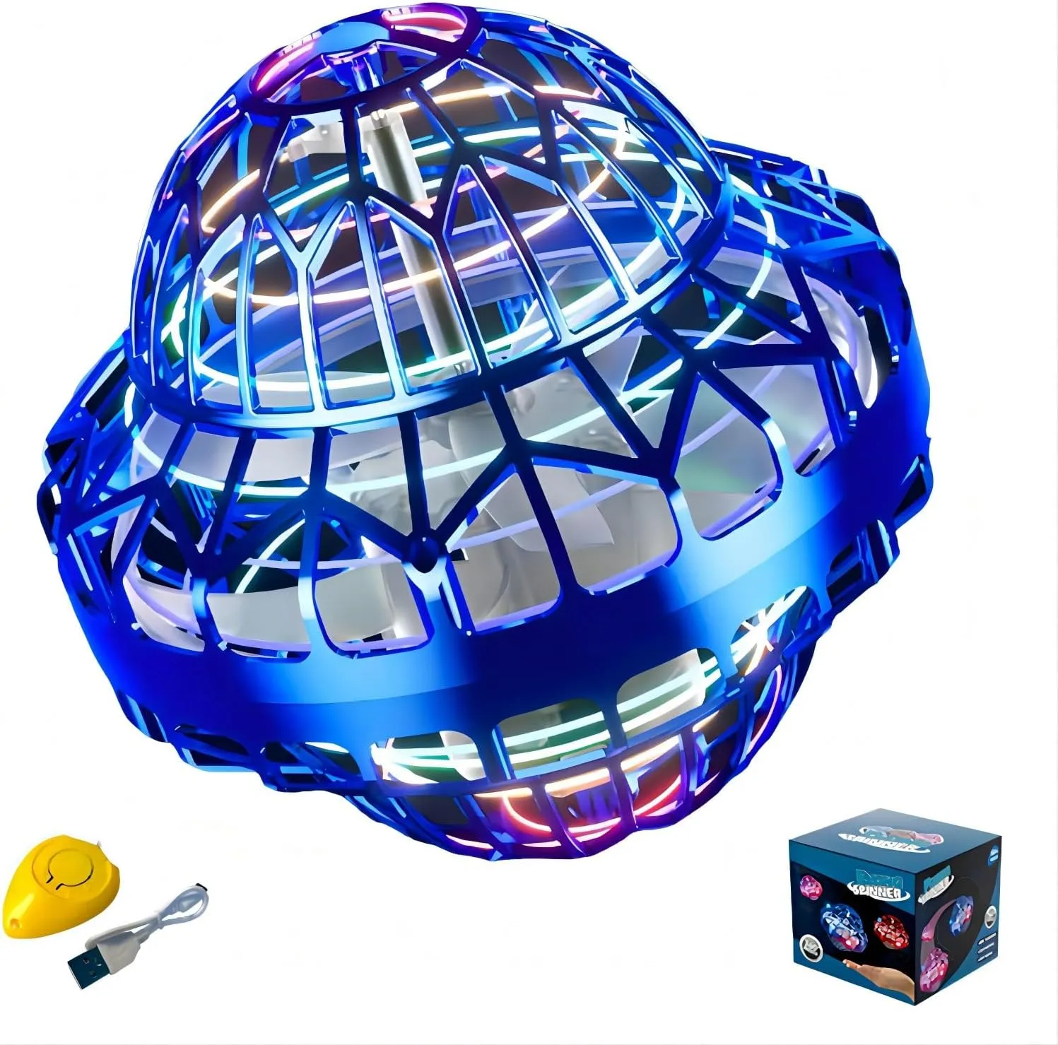 Flying Orb Ball Toy, Flying Mini Drone Ball for Kids,Cosmic Globe Light Up Boomerang Hover Spinner Ball,Cool Fly Toys Gift for Boy Girls Teens (Blue)