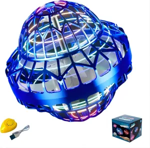 Flying Orb Ball Toy, Flying Mini Drone Ball for Kids,Cosmic Globe Light Up Boomerang Hover Spinner Ball,Cool Fly Toys Gift for Boy Girls Teens (Blue)