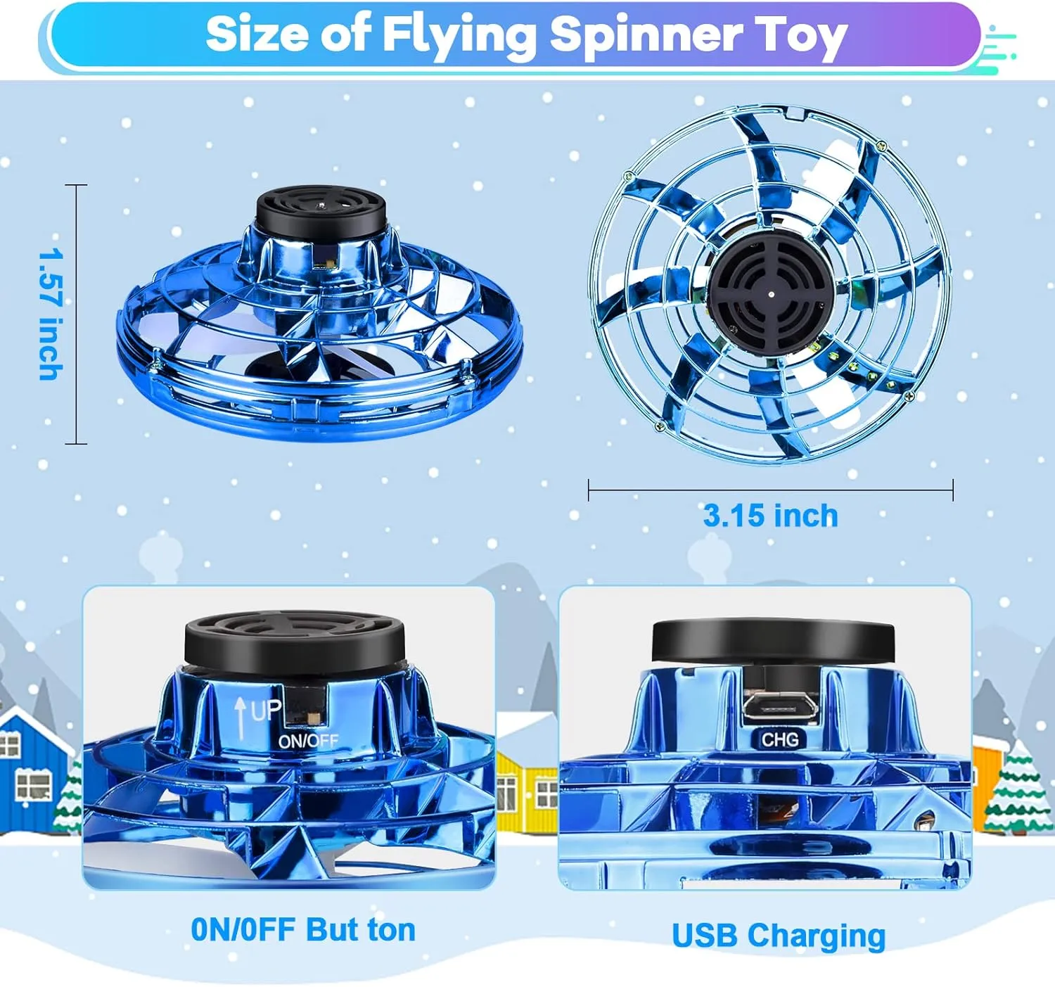 Flying Spinner Mini Drone,Hand Controlled Drone Flying Toy New Fly UFO Magic Flying Fidget Spinner with Lights,Christmas Birthday Party Gifts for Girls Boys(Blue)