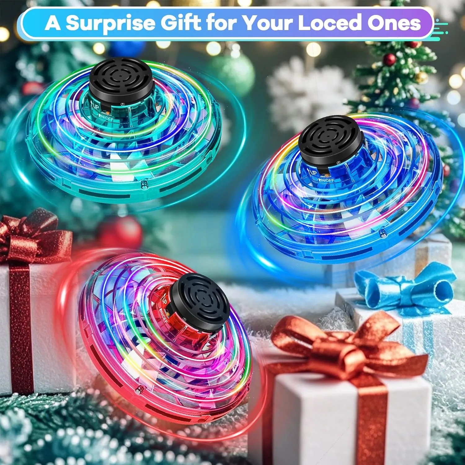 Flying Spinner Mini Drone,Hand Controlled Drone Flying Toy New Fly UFO Magic Flying Fidget Spinner with Lights,Christmas Birthday Party Gifts for Girls Boys(Blue)
