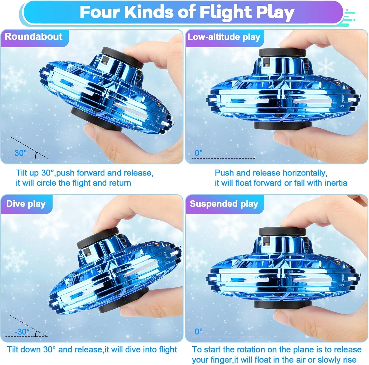 Flying Spinner Mini Drone,Hand Controlled Drone Flying Toy New Fly UFO Magic Flying Fidget Spinner with Lights,Christmas Birthday Party Gifts for Girls Boys(Blue)