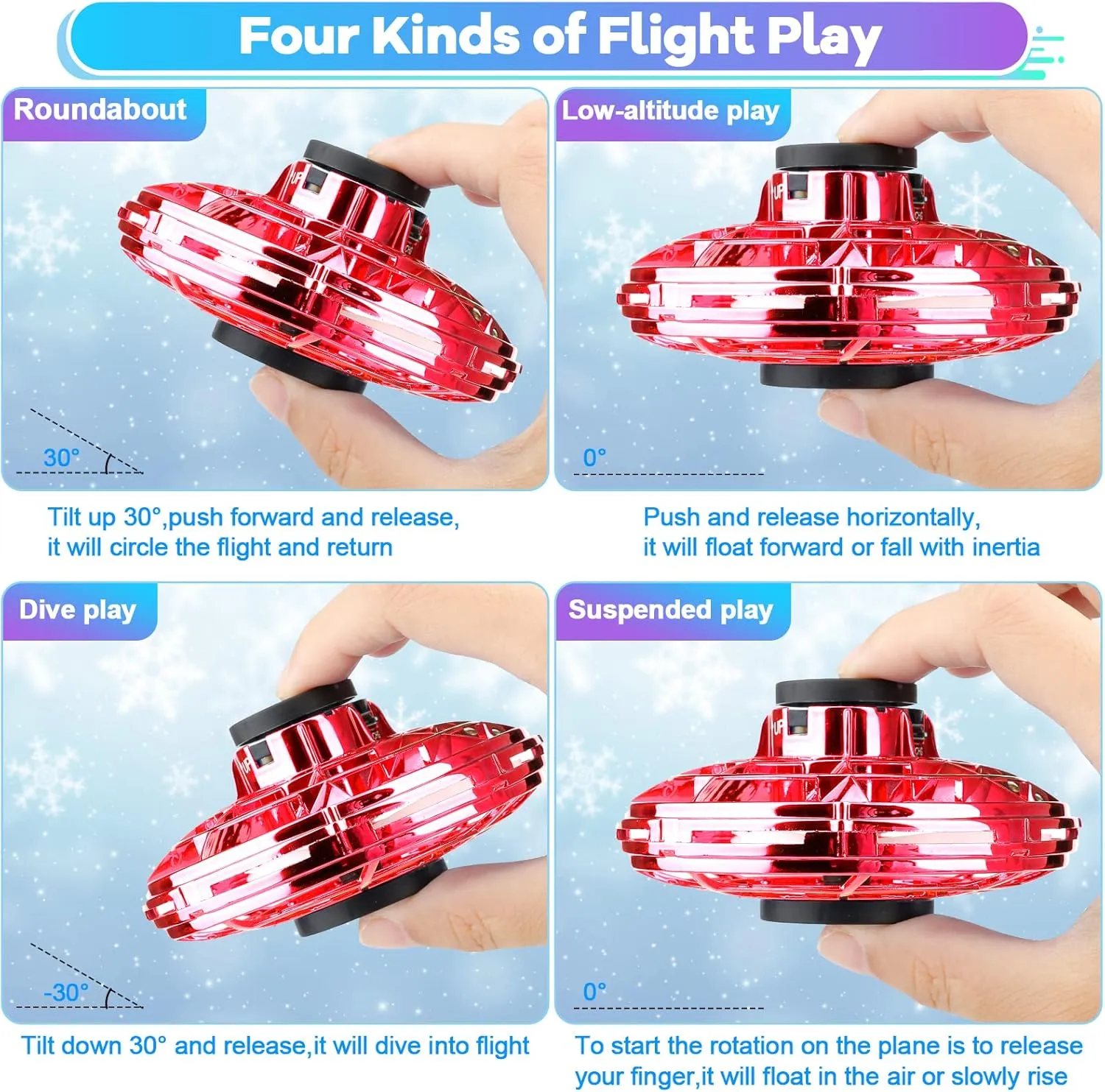 Flying Spinner Mini Drone,Hand Controlled Drone Flying Toy New Fly UFO Magic Flying Fidget Spinner with Lights,Christmas Birthday Party Gifts for Girls Boys(Red)
