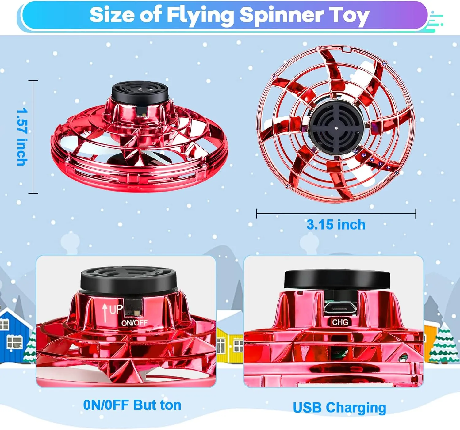 Flying Spinner Mini Drone,Hand Controlled Drone Flying Toy New Fly UFO Magic Flying Fidget Spinner with Lights,Christmas Birthday Party Gifts for Girls Boys(Red)