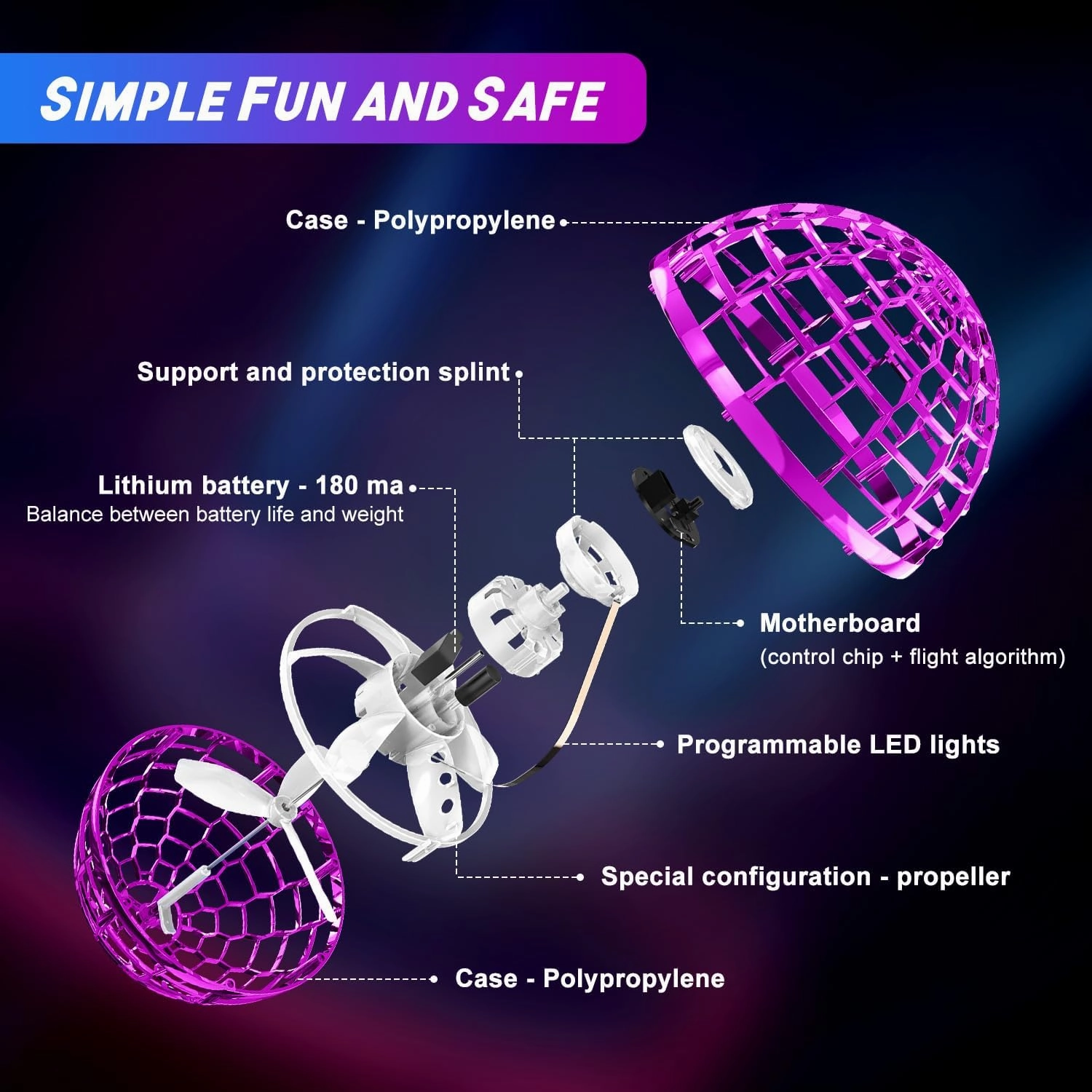 Flying Orb Ball Hover Ball: 2024 Cool Toys Boys Girls Gifts Floating Boomerang Balls Flying Spinner Mini Drone Fly Birthday Gift Ideas for Teens 6 7 8 9 10 11 12 Year Old Boy Girl(Purple)