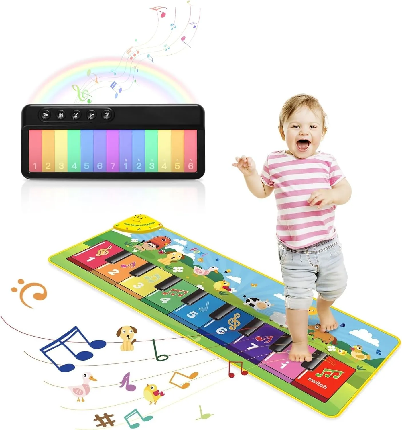 FOKI Toddler Music Toys Set, Floor Piano Baby Musical Mat and Toddler Travel Toys Light up Mini Kids Keyboard Pocket Piano, Perfect Preschool Learning Toys and Toddler Gifts Toys