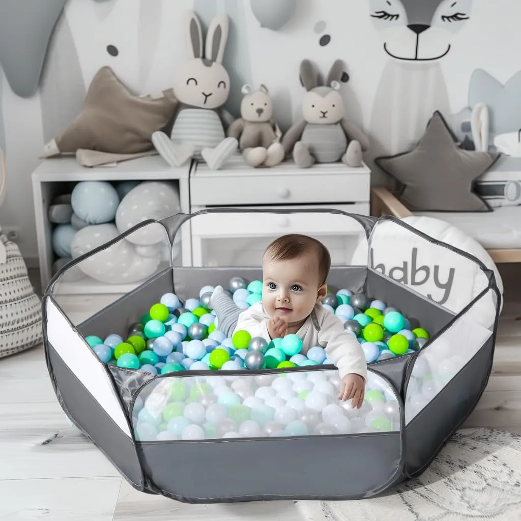 Foldable Ball Pit for Toddlers, Large Pop Up Ball Pits Kids Play Tent Crawl Playpen Ball Pool Playhouse Playpen with Storage Bag, for Boys Girls Dogs Cats Ferrets Indoor Outdoor, Dark Gray