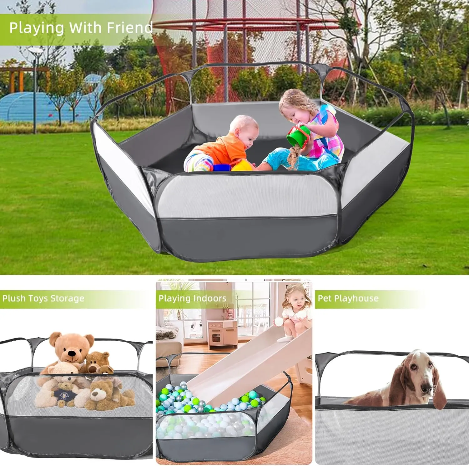 Foldable Ball Pit for Toddlers, Large Pop Up Ball Pits Kids Play Tent Crawl Playpen Ball Pool Playhouse Playpen with Storage Bag, for Boys Girls Dogs Cats Ferrets Indoor Outdoor, Dark Gray
