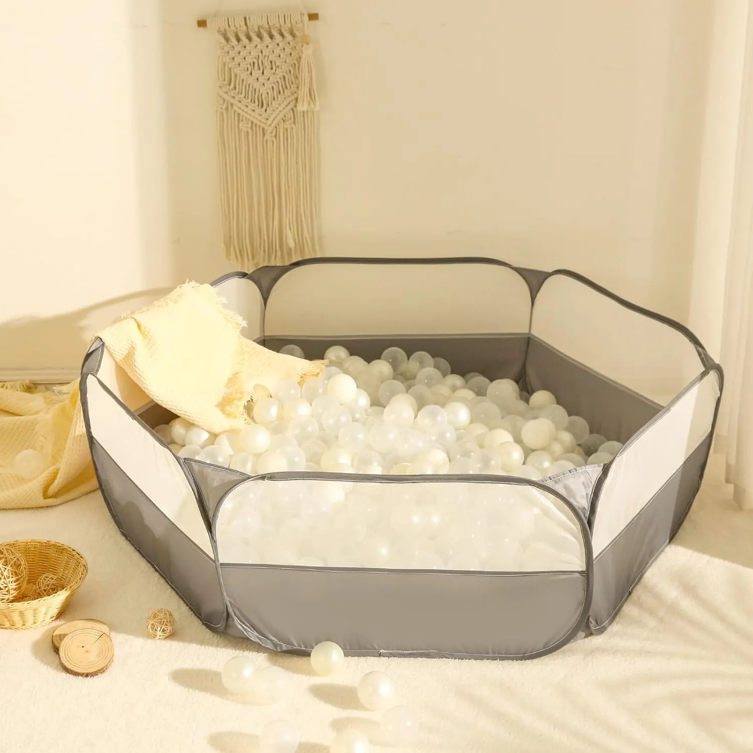 Foldable Ball Pit for Toddlers, Large Pop Up Ball Pits Kids Play Tent Crawl Playpen Ball Pool Playhouse Playpen with Storage Bag, for Boys Girls Dogs Cats Ferrets Indoor Outdoor, Dark Gray