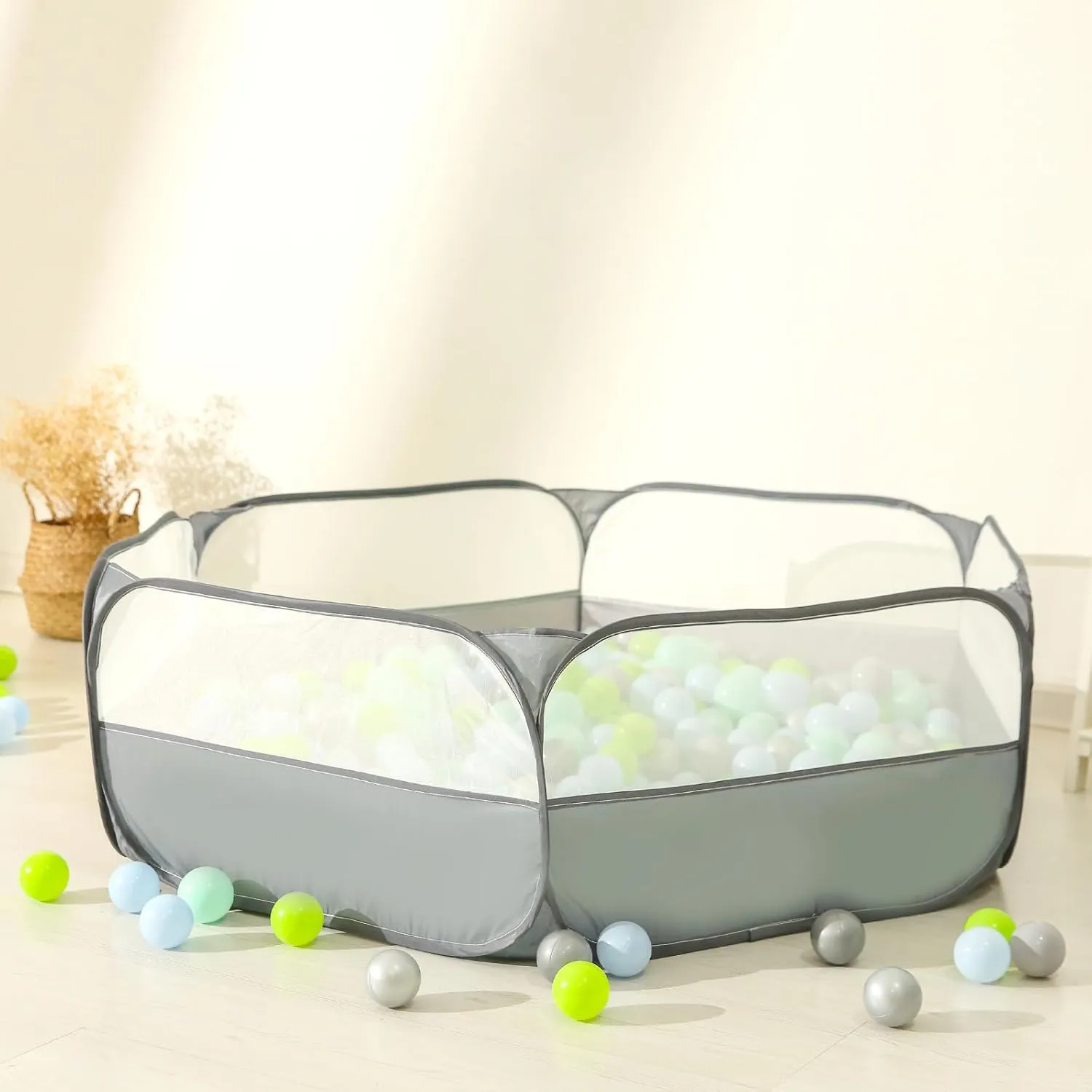 Foldable Ball Pit for Toddlers, Large Pop Up Ball Pits Kids Play Tent Crawl Playpen Ball Pool Playhouse Playpen with Storage Bag, for Boys Girls Dogs Cats Ferrets Indoor Outdoor, Dark Gray