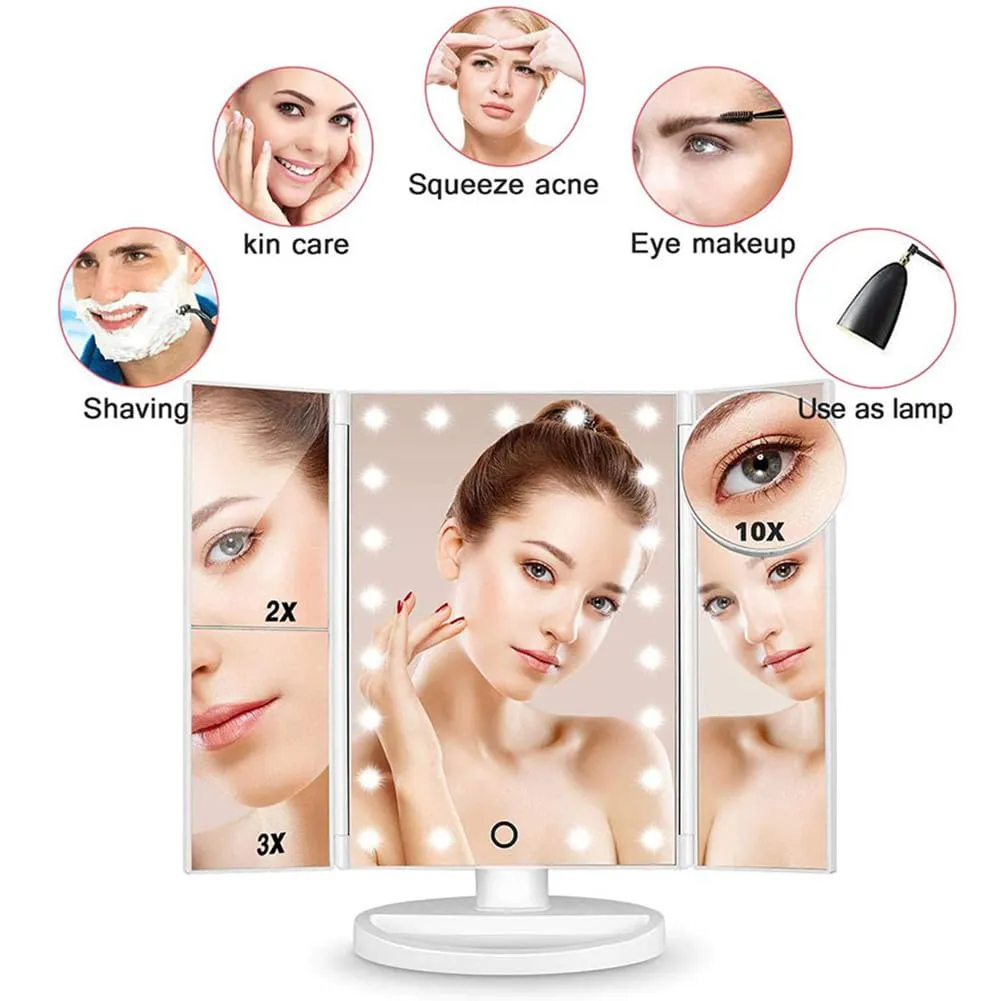 Folding Lighted Makeup Mirror, Portable Cosmetic HD Mirror, 1/2/3/10X Magnifying, Travel Foldable Touch Screen Light Up Mirror, Portable Lighted Travel Mirror, Double Power Supply Mode,Gold