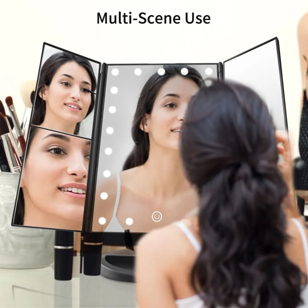 Folding Lighted Makeup Mirror, Portable Cosmetic HD Mirror, 1/2/3/10X Magnifying, Travel Foldable Touch Screen Light Up Mirror, Portable Lighted Travel Mirror, Double Power Supply Mode,Gold