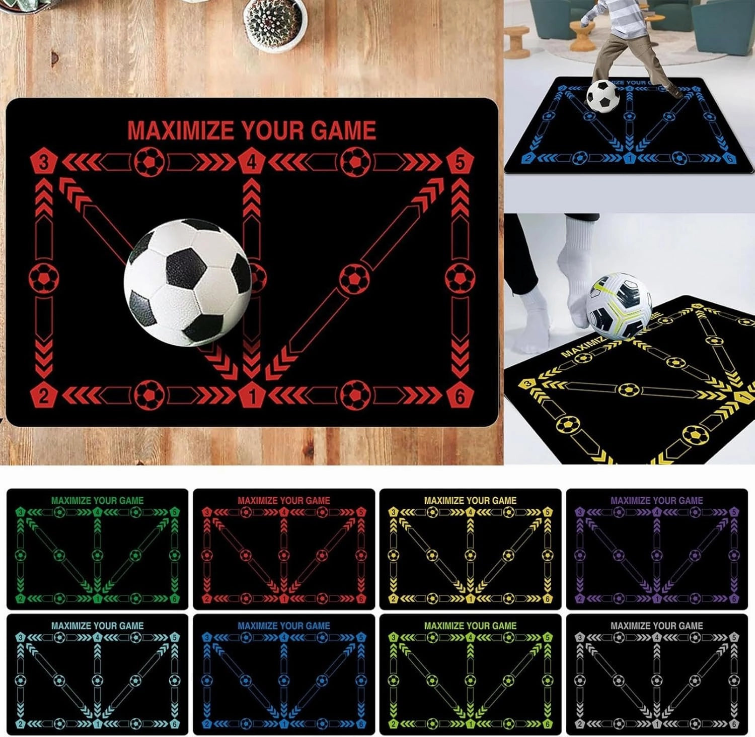 Football Footstep Training Mat, Soccer Training Mat Dribble Silent Auxiliary Props Football Door Mat Non-Slip Mat for Corner Football Field Ground, Training Pace Ball Control Player Equipment