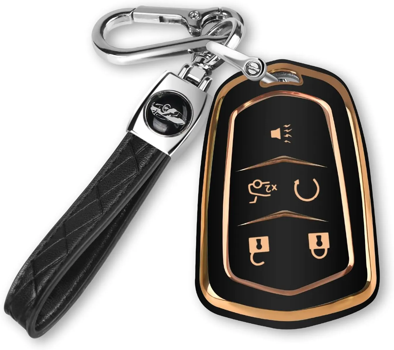 For Cadillac Key Fob Cover with Keychain TPU Protector Suitable for Cadillac Escalade CTS SRX XT5 ATS STS CT6 Key Shell Case Holder (Black)