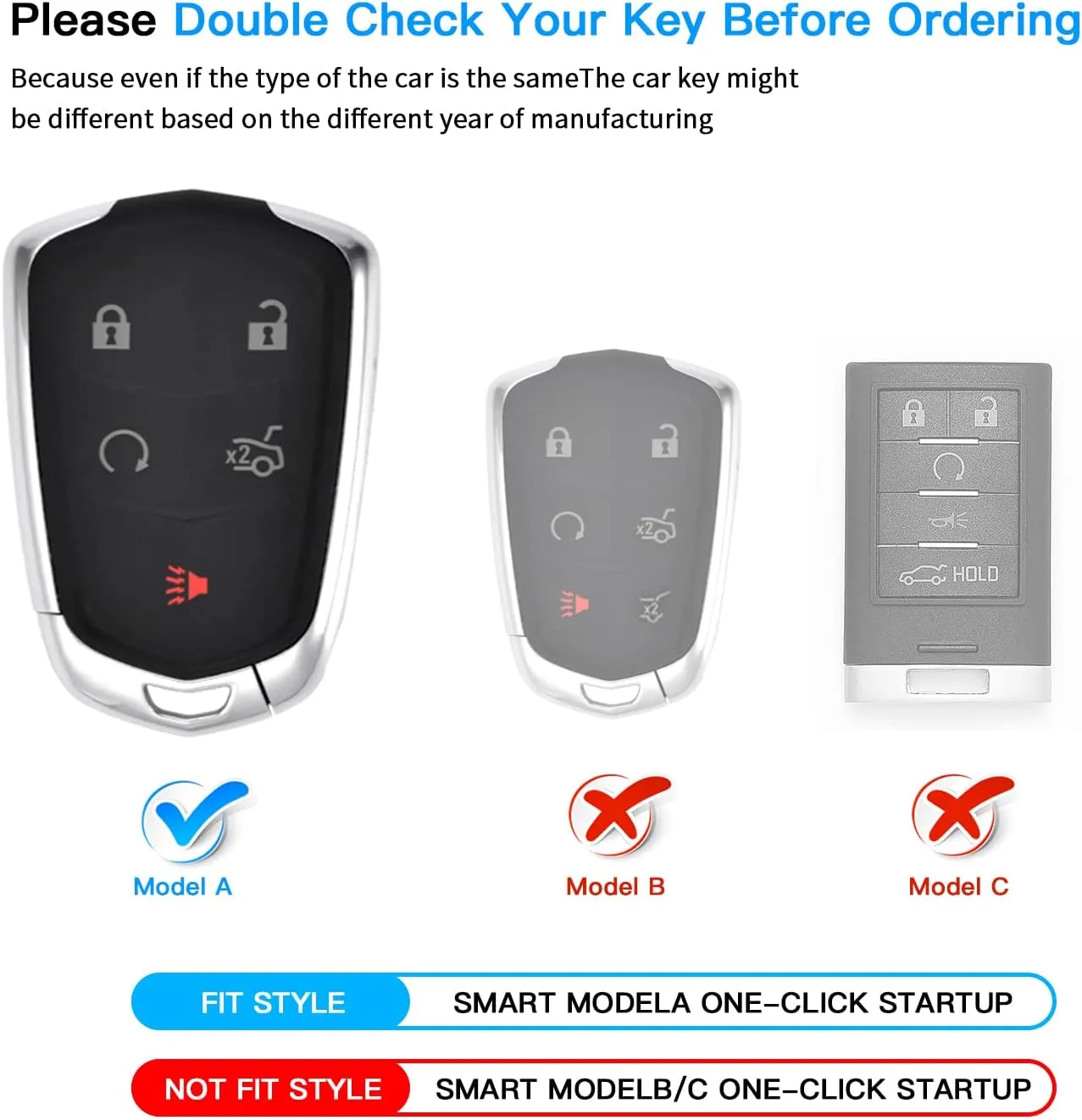 For Cadillac Key Fob Cover with Keychain TPU Protector Suitable for Cadillac Escalade CTS SRX XT5 ATS STS CT6 Key Shell Case Holder (Black)