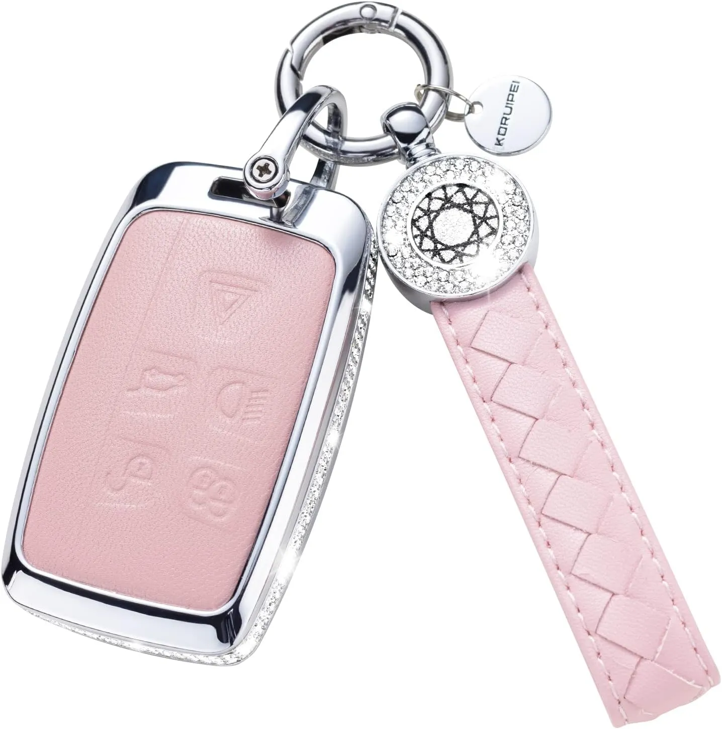 for Land R0VER Key Fob Cover with Keychain, Pink Key Case Protection Shell Compatible with Range Rover Evoque Sport Velar Discovery Jaguar F-Pace F-Type XE XEL XF XFL XJ