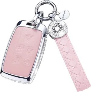 for Land R0VER Key Fob Cover with Keychain, Pink Key Case Protection Shell Compatible with Range Rover Evoque Sport Velar Discovery Jaguar F-Pace F-Type XE XEL XF XFL XJ