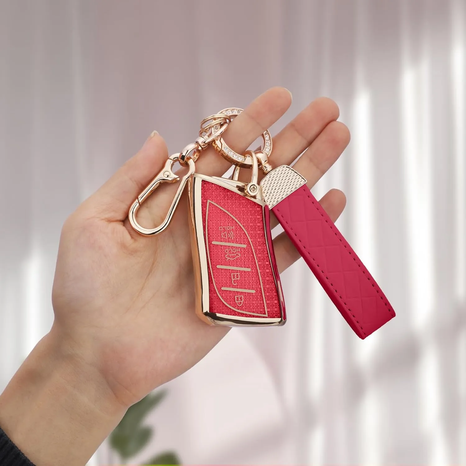 for Lexus key fob cover, Soft TPU Keys Protector Bling Key Fob Keychain for 2018-2024 UX200 LS500 LS500H LC500 LC500h ES300h ES350 Smart Key, Gold Red