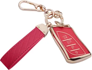 for Lexus key fob cover, Soft TPU Keys Protector Bling Key Fob Keychain for 2018-2024 UX200 LS500 LS500H LC500 LC500h ES300h ES350 Smart Key, Gold Red