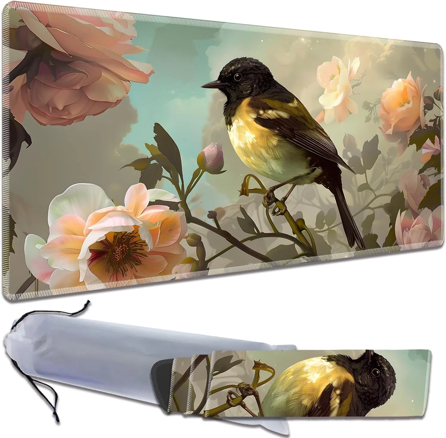 for MTG Playmat Non-Slip Rubber Play Mat with Storage Bag Combination, Ideal for Card Game Lovers TCG Play Mat, Cute Bird