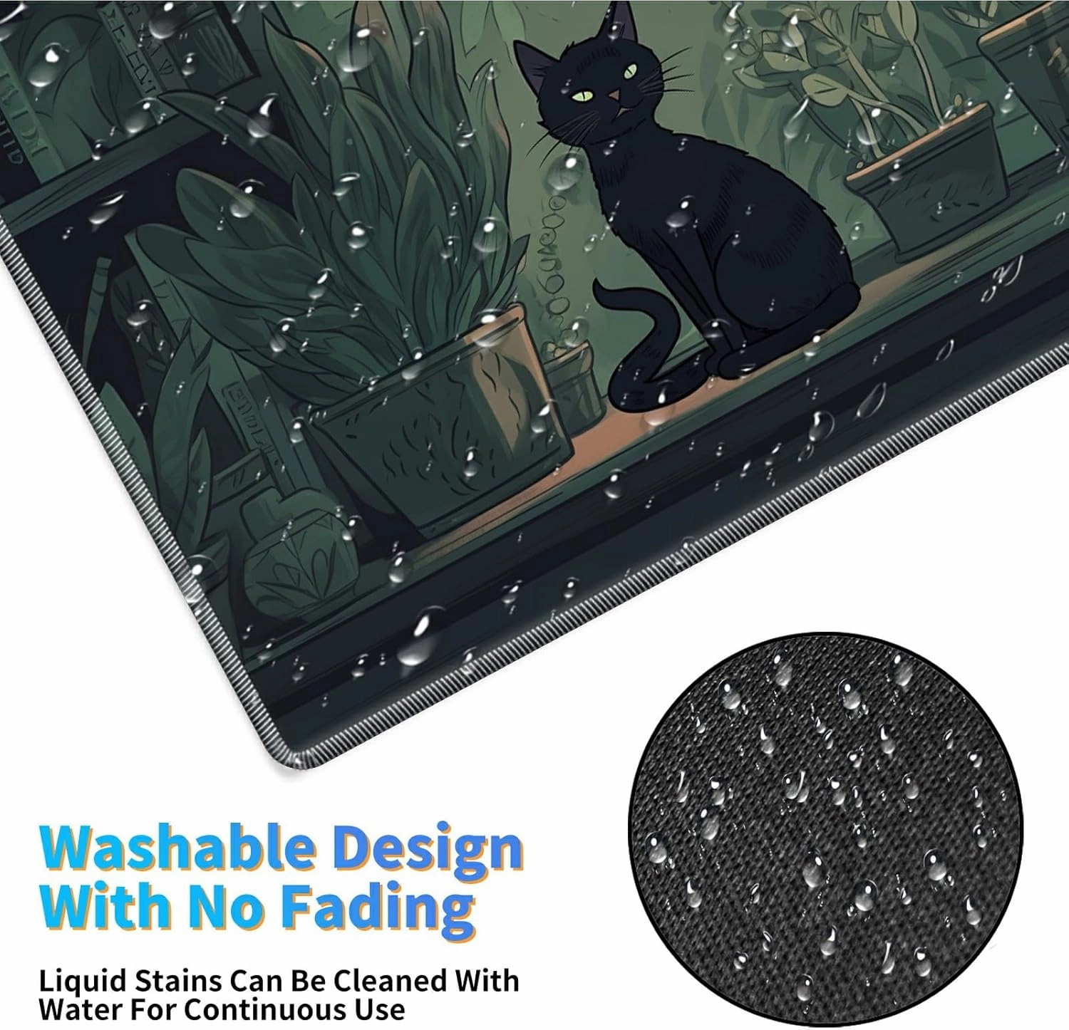 for MTG Playmat 24 x 14 Inches, Card Playmat Stitched with Magic Zones Commander Deck Gaming Desk Mat Card Gameplay Pad for MTG TCG Trading Card Inked Game - Leaf Cat