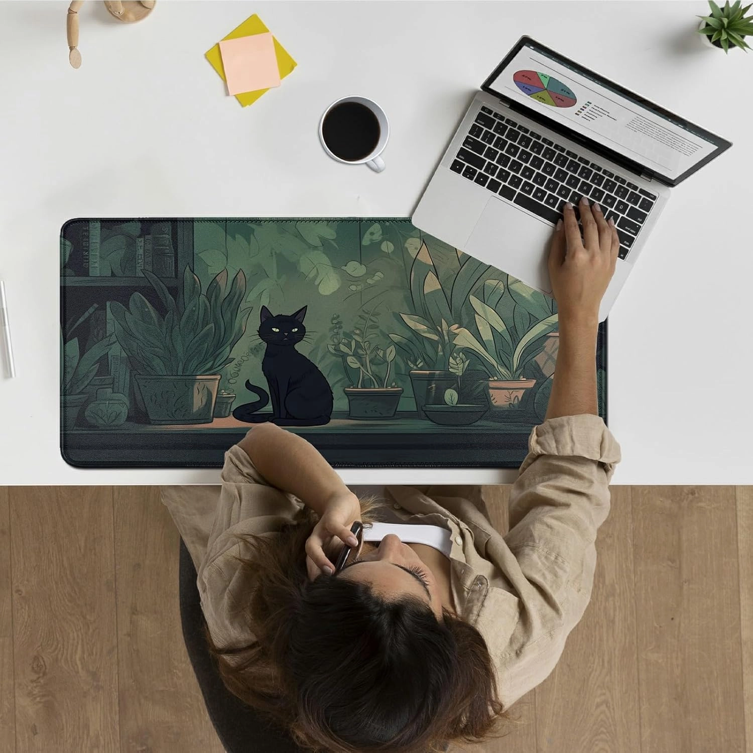 for MTG Playmat 24 x 14 Inches, Card Playmat Stitched with Magic Zones Commander Deck Gaming Desk Mat Card Gameplay Pad for MTG TCG Trading Card Inked Game - Leaf Cat