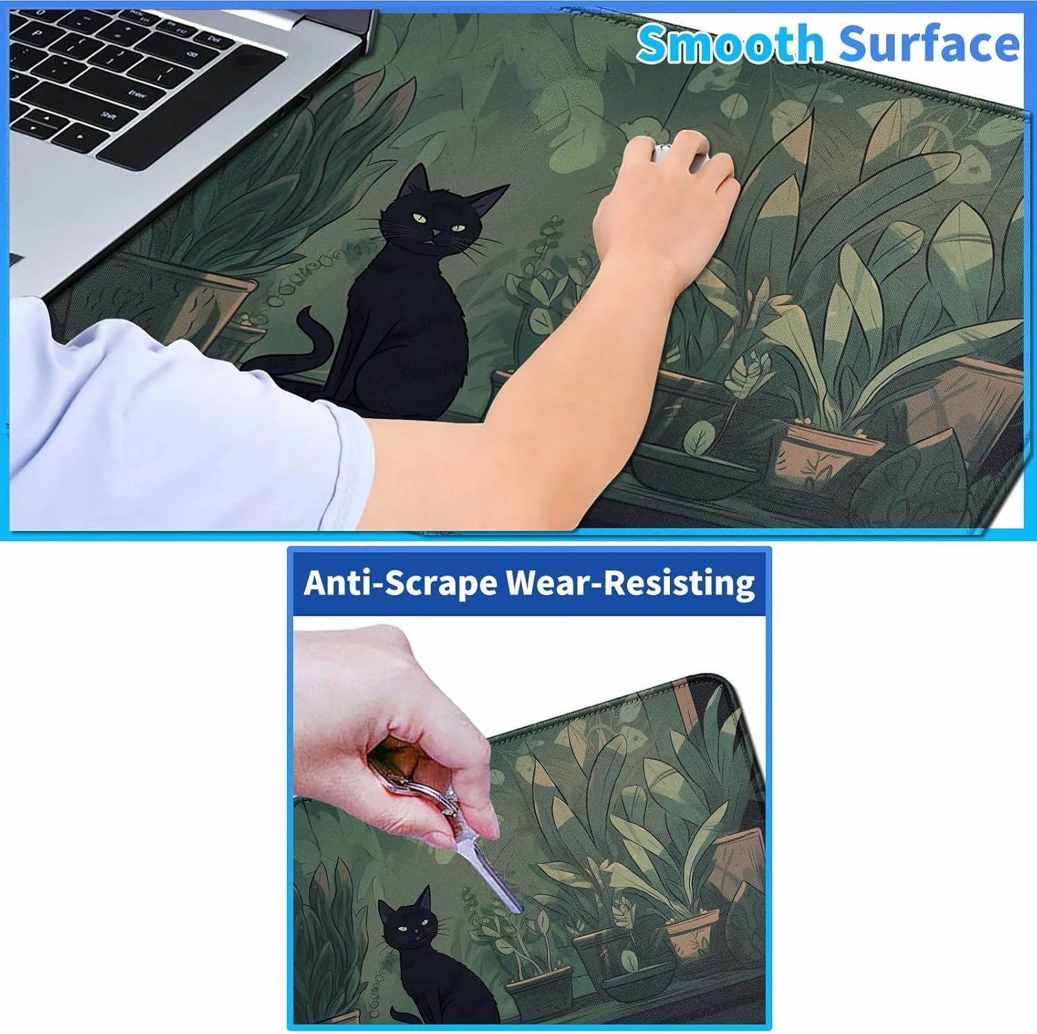 for MTG Playmat 24 x 14 Inches, Card Playmat Stitched with Magic Zones Commander Deck Gaming Desk Mat Card Gameplay Pad for MTG TCG Trading Card Inked Game - Leaf Cat