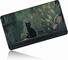 for MTG Playmat 24 x 14 Inches, Card Playmat Stitched with Magic Zones Commander Deck Gaming Desk Mat Card Gameplay Pad for MTG TCG Trading Card Inked Game - Leaf Cat