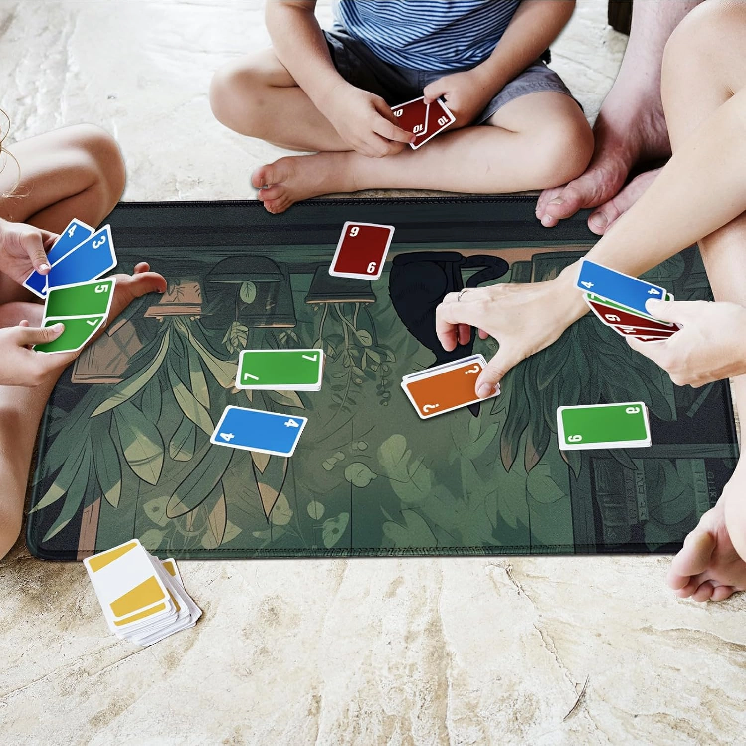 for MTG Playmat 24 x 14 Inches, Card Playmat Stitched with Magic Zones Commander Deck Gaming Desk Mat Card Gameplay Pad for MTG TCG Trading Card Inked Game - Leaf Cat