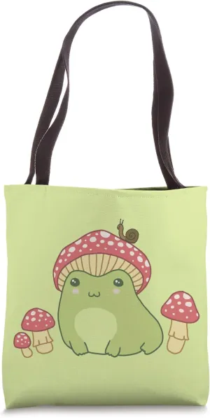 Frog with Mushroom Hat and Snail, Cottagecore Aesthetic Tote Bag