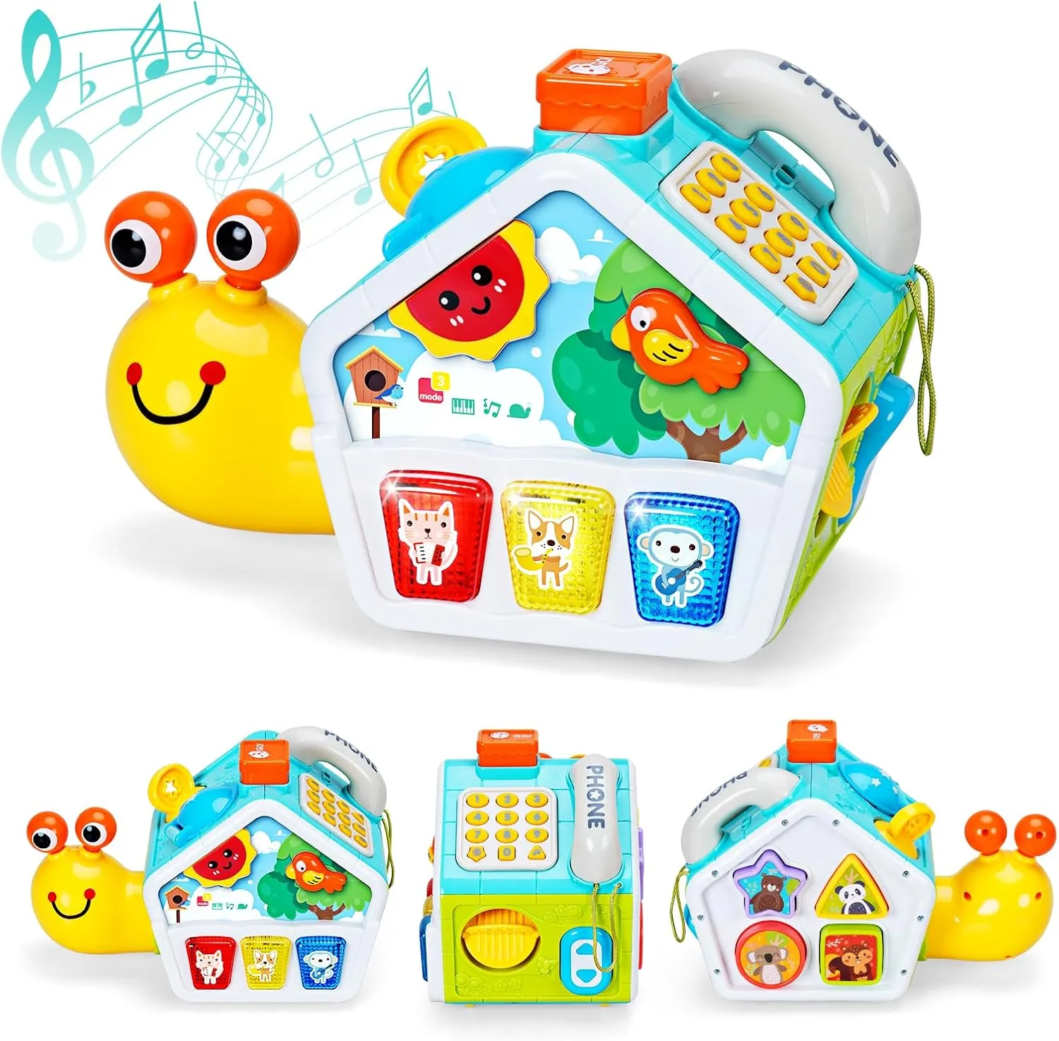 FS Montessori Toys for 1 Year Old, Sensory Toys for Toddlers 1-3 with Crawling Function, 6 in 1 Activity Cube with Bilingual Baby Phone, Music & Light Baby Learning Toys for 6 8 9 10 12 18 Month Old