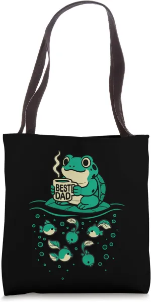 Funny Best Dad Frog with Coffee and Tadpoles Art Tote Bag